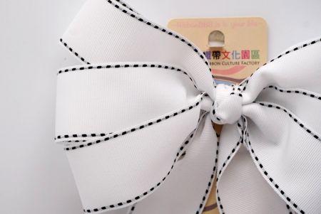 White Grosgrain with Black Dots 6 Loops Knot Ribbon Bow_BW638-DK584-1-18