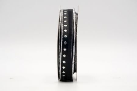 Fekete ezüst pöttyös és béléses szatén szalag_K1060S-A31