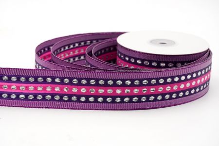 Стрічка з фіолетово-рожевим металевим дизайном в горошок_K1278-4