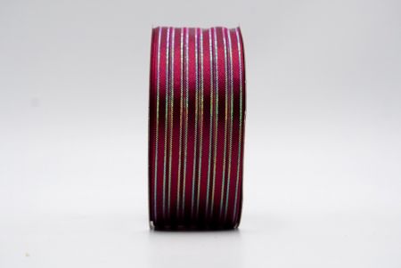 Burgundinpunainen metalliraitainen läpikuultava nauha_K1296N-A33