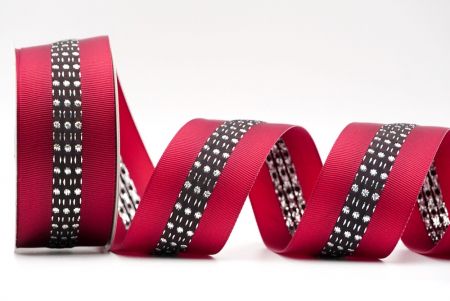 Dark Red And Black Metallic Mid-Dotted and Stitched Grosgrain Ribbon_K1594S-1955C