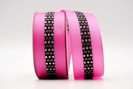 Cinta de grosgrain con lunares y costuras en color rosa fuerte y negro, con acabado metálico_K1594S-224C