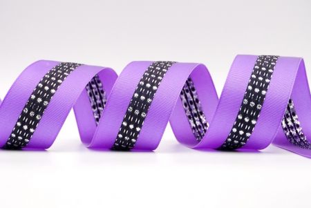 Purple And Black Metallic Mid-Dotted and Stitched Grosgrain Ribbon_K1594S-2665C