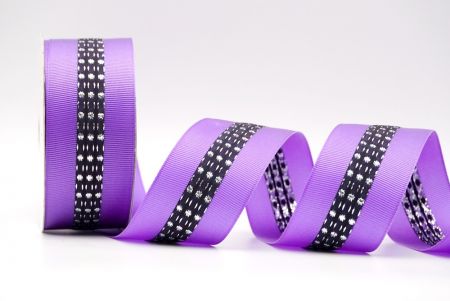 Purple And Black Metallic Mid-Dotted and Stitched Grosgrain Ribbon_K1594S-2665C