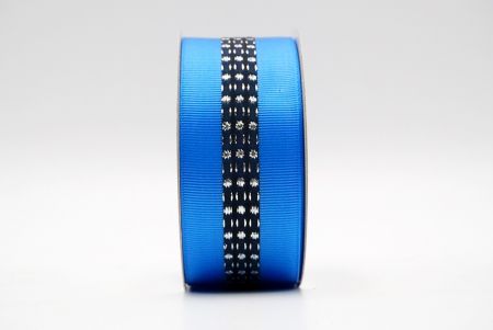 Royal Blue And Black Metallic Mid-Dotted and Stitched Grosgrain Ribbon_K1594S-2727