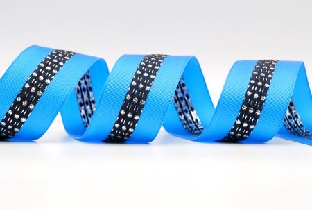 Royal Blue And Black Metallic Mid-Dotted and Stitched Grosgrain Ribbon_K1594S-2727