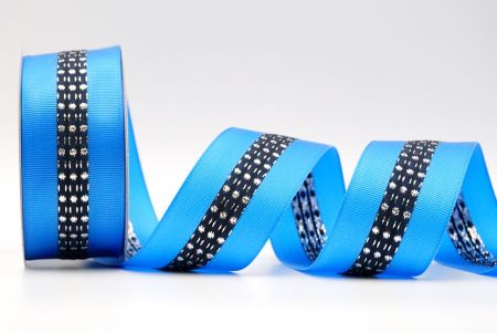 Королевская синяя и черная металлическая ленточка с серединными точками и стежкой из гросгрейна_K1594S-2727