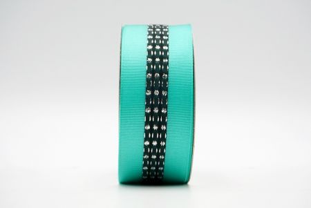 Apple Green And Black Metallic Mid-Dotted and Stitched Grosgrain Ribbon_K1594S-333C