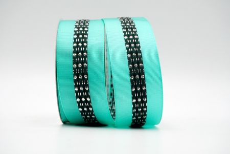 Apple Green And Black Metallic Mid-Dotted and Stitched Grosgrain Ribbon_K1594S-333C