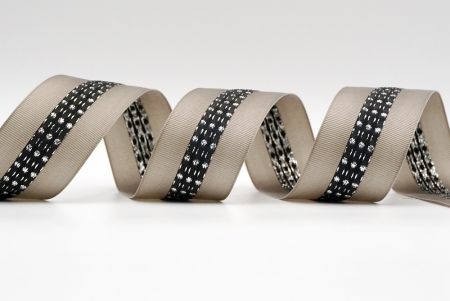 Light Grey And Black Metallic Mid-Dotted and Stitched Grosgrain Ribbon_K1594S-402C