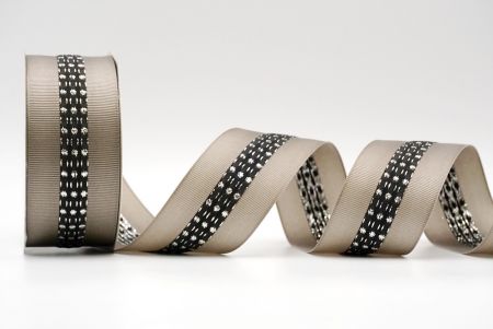 Light Grey And Black Metallic Mid-Dotted and Stitched Grosgrain Ribbon_K1594S-402C