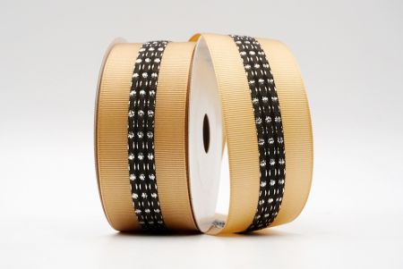 Light Orange And Black Metallic Mid-Dotted and Stitched Grosgrain Ribbon_K1594S-480C