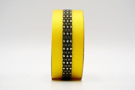 Yellow And Black Metallic Mid-Dotted and Stitched Grosgrain Ribbon_K1594S-7404C