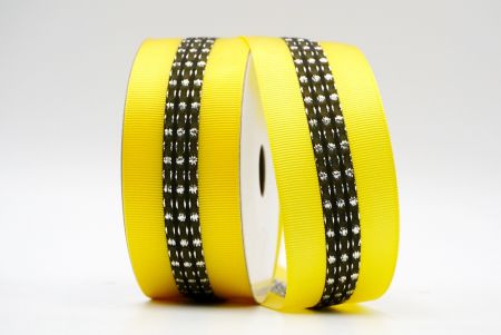 पीले और काली धातुयुक्त मध्य-डॉटेड और सिलाई ग्रोसग्रेन रिबन_K1594S-7404C