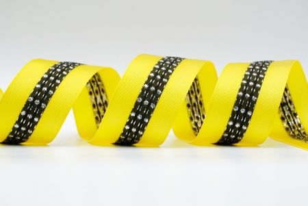 Fita de gorgorão preta e amarela metálica com pontos médios e costura_K1594S-7404C