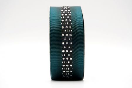 Dark Green And Black Metallic Mid-Dotted and Stitched Grosgrain Ribbon_K1594S-7476C