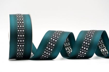 Dark Green And Black Metallic Mid-Dotted and Stitched Grosgrain Ribbon_K1594S-7476C