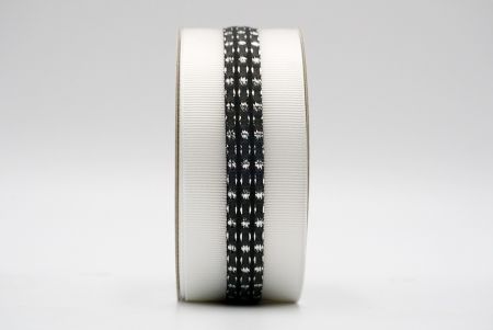 Weißes und schwarzes metallisches mittelpunktiertes und gesticktes Grosgrain-Band_K1594S-PTM001