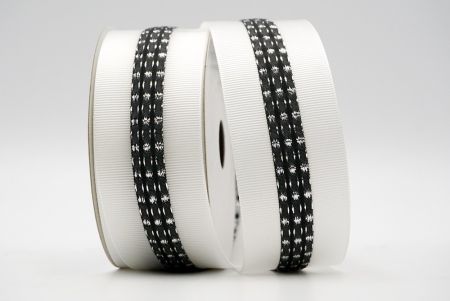 Wit en zwart metallic midden-gestippeld en gestikt grosgrain lint_K1594S-PTM001