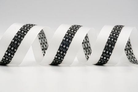 Wit en zwart metallic midden-gestippeld en gestikt grosgrain lint_K1594S-PTM001
