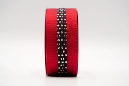 Red And Black Metallic Mid-Dotted and Stitched Grosgrain Ribbon_K1594S-PTM074