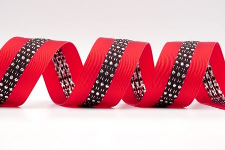 Rotes und schwarzes metallisches mittelpunktiertes und gesticktes Grosgrain-Band_K1594S-PTM074