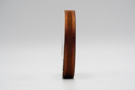 Ruskea läpikuultava satiininauha, jossa on lohkoraitakuviointi_K225-16-1432