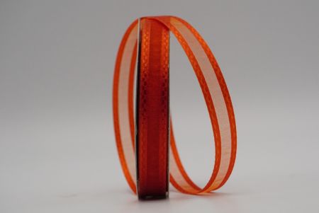 Темно-помаранчева стрічка з дизайном з прозорої тканини та блоком сатину_K225-16-1459