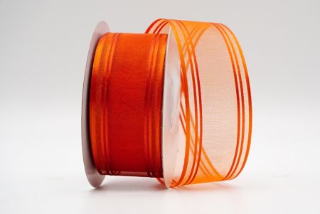 Dark Orange Sheer and Line Satin Design Ribbon_K232-16-1459