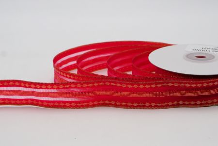 Piros és aranyos fém pöttyös és csíkos szalag_K239G-K21