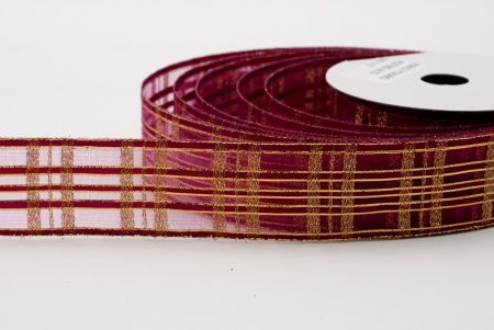 Burgundy and Gold Plaid Metallic Sheer Ribbon_K270G-A33