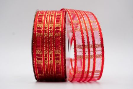 Wstążka w kolorze czerwieni i złota w kratkę z metalicznym połyskiem_K270G-K21