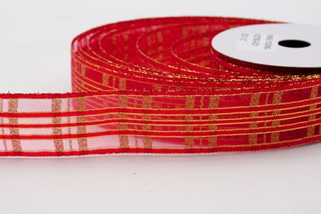 Punainen ja kultainen ruutukuvioinen metalliläpinäkyvä nauha_K270G-K21