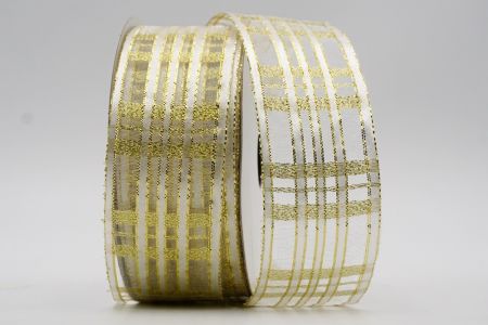 Wstążka w kolorze złota i srebra w kratkę z metalicznym połyskiem_K270G-K22