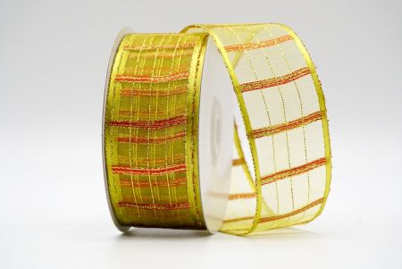 Yellow Metallic/Color Plaid Sheer Ribbon RED_K344G-4-15-0646