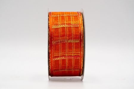 Dark Orange Metallic/Color Plaid Sheer Ribbon RED_K344G-4-16-1459