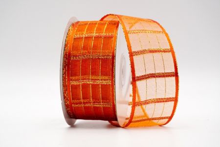Темно-оранжевая металлическая/цветная прозрачная лента в клетку RED_K344G-4-16-1459