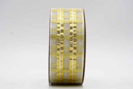 White Metallic Gold Checkered Sheer Ribbon_K451G-K22