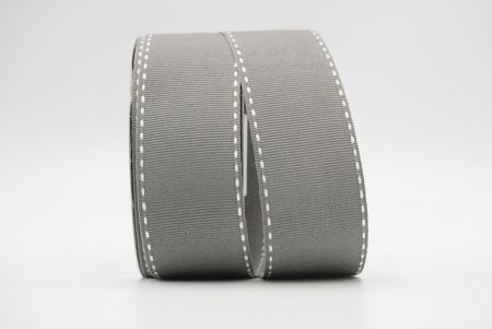 Grey-White-Sitched Side Grosgrain Ribbon_K584-1-20