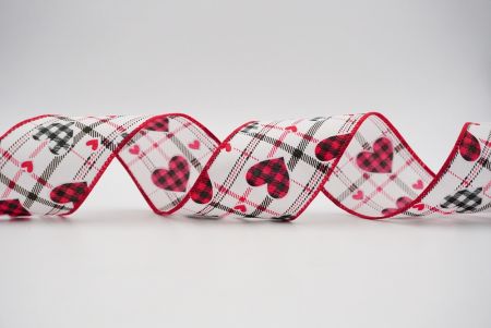 Thin linear plaid with ginham hearts red edge/white/black/red