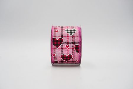 Vékony lineáris kockás minta ginham szívekkel rózsaszín/piros/fekete