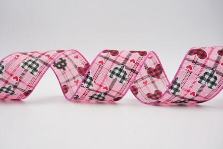 Thin linear plaid with ginham hearts pink/red/black
