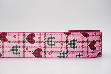 Thin linear plaid with ginham hearts pink/red/black