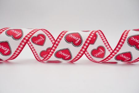 Checkered red and white edge with love heart design_white