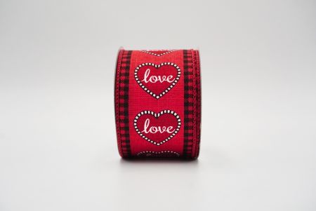 Checkered black and white edge with love heart design_red