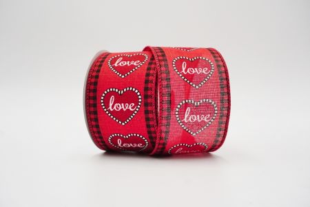 Checkered black and white edge with love heart design_red
