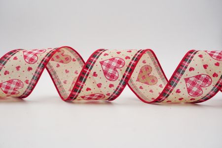 Rot-schwarz-weißes Karomuster_naturfarbener Grund mit rosa Karomuster-Herz