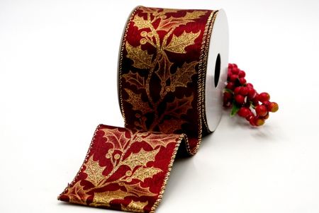 holly leave wire ribbon_burgundy red