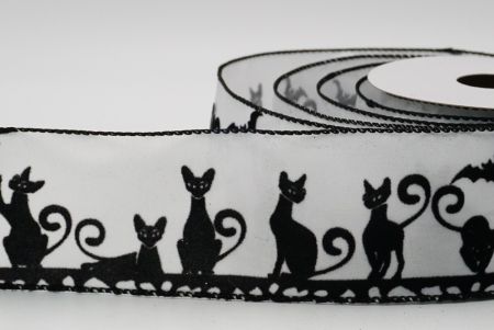 Ленточка с бархатными черными кошками на плоском плетении_KF6510