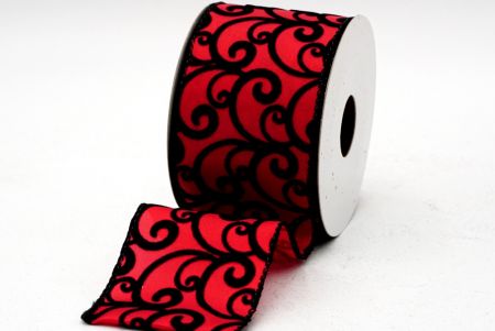 Scroll Velvet Wired Ribbon_KF661-Punainen/Musta